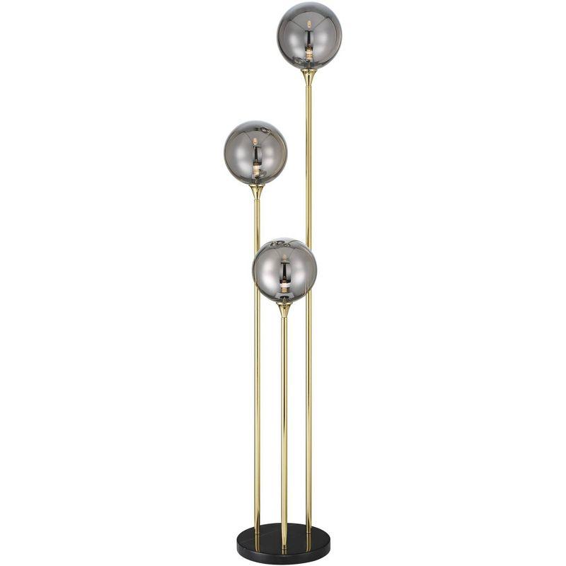 Possini Euro Design Arielle Mid Century Modern 67" Tall Standing Floor Lamp Tree 3-Light LED Foot Switch Gold Metal Brass Bubble Glass Gray Shade