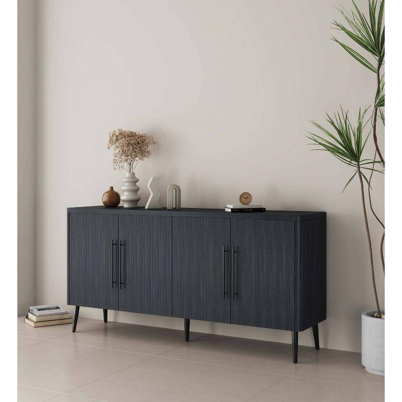 Manhattan Comfort Jodie 65" Mid-Century Modern Sideboard with 8 Adjustable Shelves in Charcoal Gray