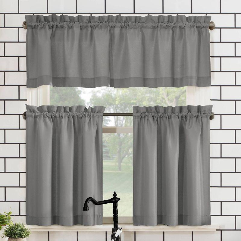 Gray Microfiber Semi-Sheer Rod Pocket Kitchen Curtain Set