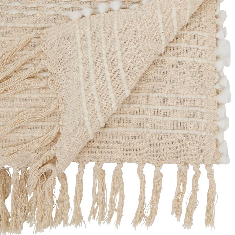 Beige Woven Cotton-Polyester Striped Table Runner