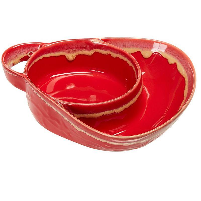 Red Ceramic Dual Compartment Soup and Side Bowls Set