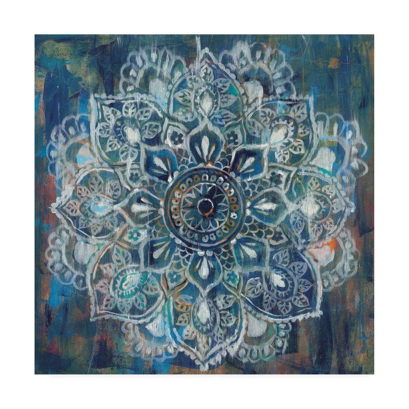 Blue and White Mandala Abstract Canvas Art 14x14