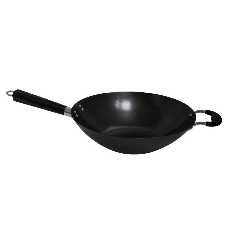 IMUSA 14" Coated Wok with Bakelite Handle: Nonstick Carbon Steel Stir Fry Pan, 64 Volume, Electric & Gas Compatible