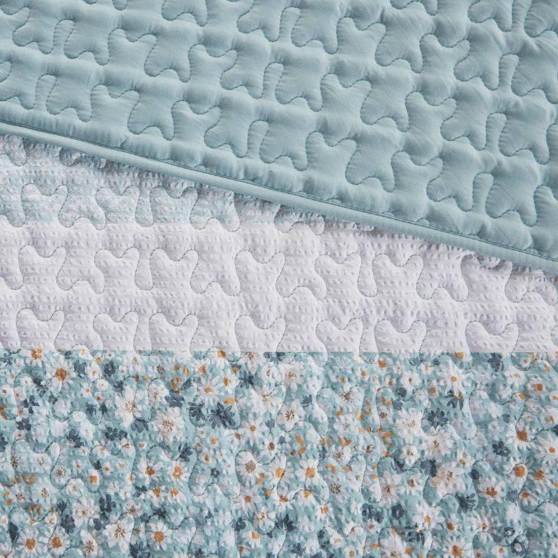 Aqua King Seersucker Microfiber Quilt Set with Pillow