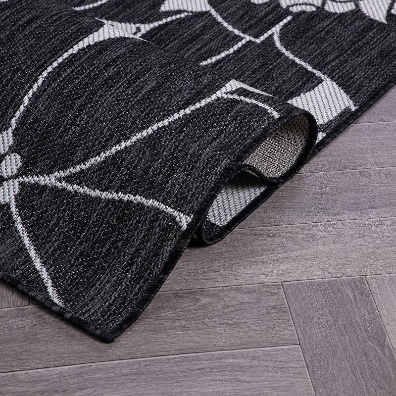 World Rug Gallery Modern Floral Flowers Textured Flat Weave Indoor/Outdoor Area Rug - BLACK 5' X 7'