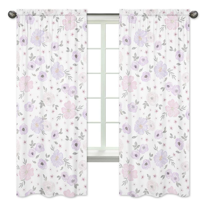 Watercolor Floral Semi-Sheer Rod Pocket Curtain Panels (Set of 2)