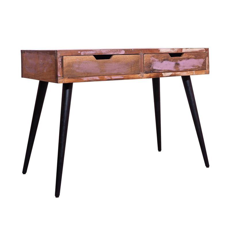 43" 2 Drawer Reclaimed Wood Console Table with Angled Legs and Pastel Accent Brown/Black - The Urban Port: Handcrafted, Cut Out Handles