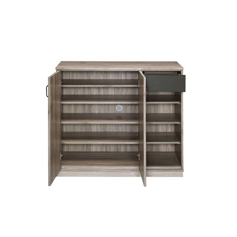 Acme Furniture Toski Cabinet Rustic Gray Oak: Wood Composite Accent, 4 Shelves, 3 Drawers, Living Room Storage