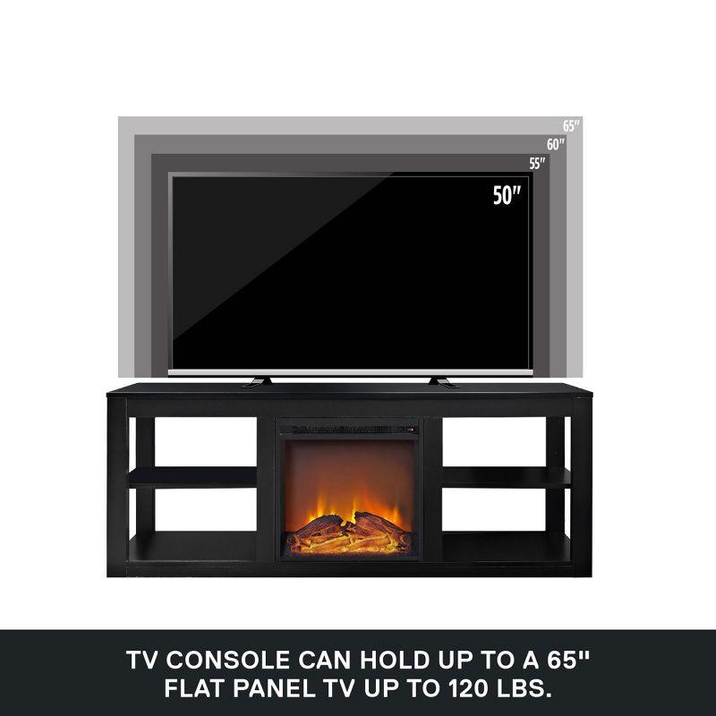 Ameriwood Home Parsons Electric Fireplace Space Heater TV Stand for TVs up to 65", Black