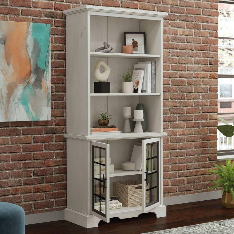 72" Winter Oak Adjustable Bookcase with Glass Doors