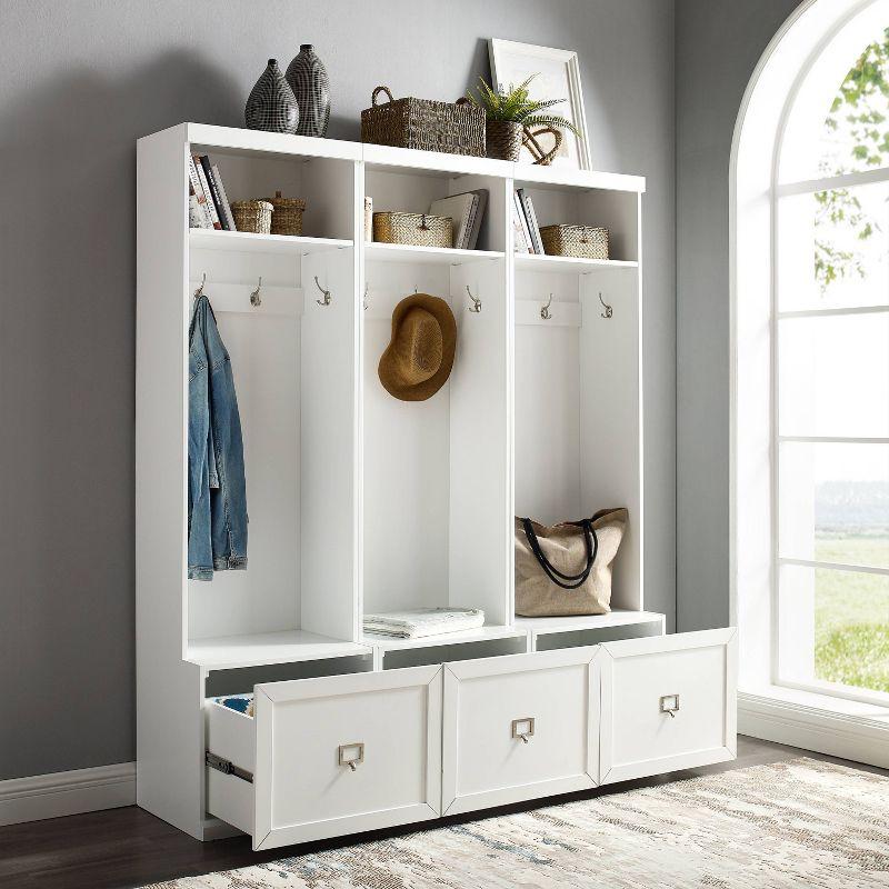 3pc Harper Entryway Hall Trees White - Crosley: Modern Farmhouse Organizer with 12 Hooks, Wood Veneer Finish