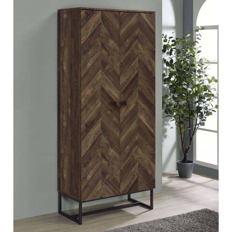 Coaster Carolyn Farmhouse 2 Door Wood Tall Cabinet Rustic Oak/Gunmetal