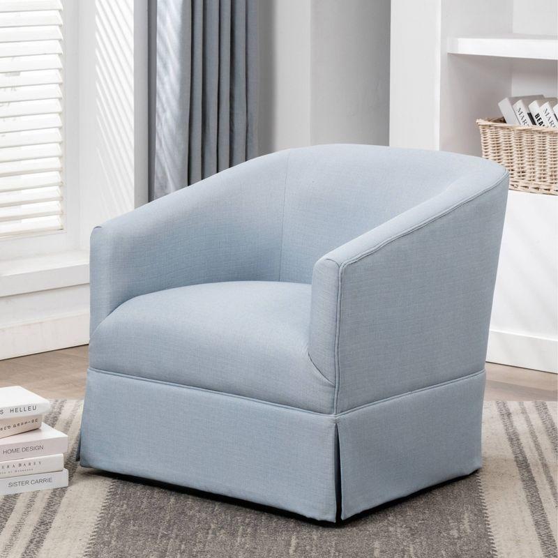 Sky Blue Barrel Swivel Accent Chair with Skirt