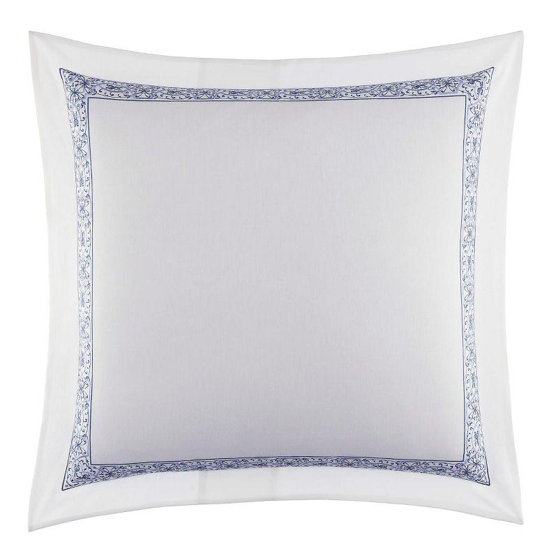 Luxurious Blue and White Embroidered Cotton Euro Sham