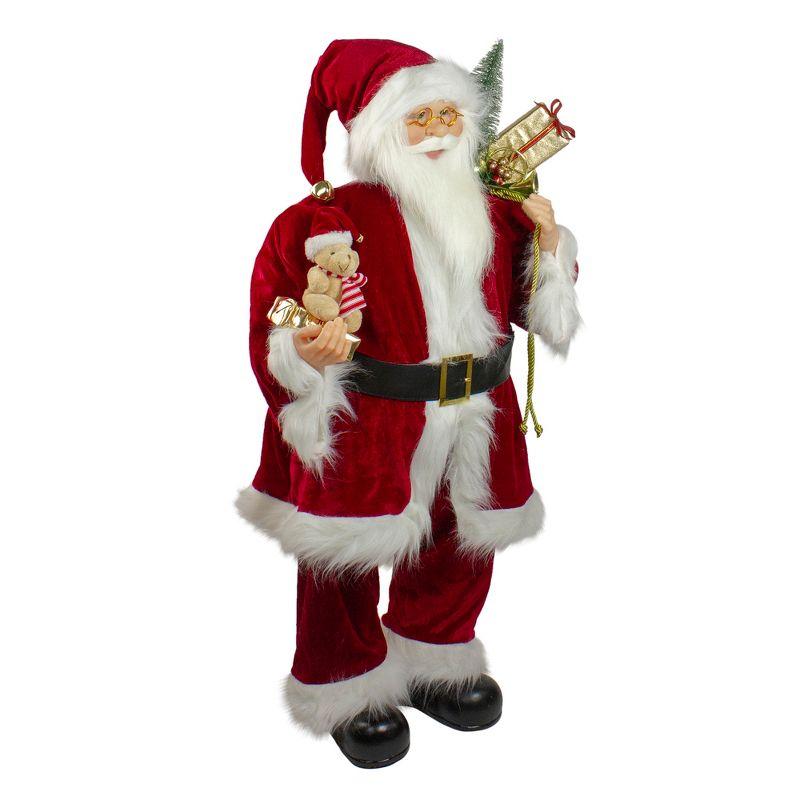 Northlight Santa Claus Christmas Figure with Teddy Bear and Gift Bag - 36"