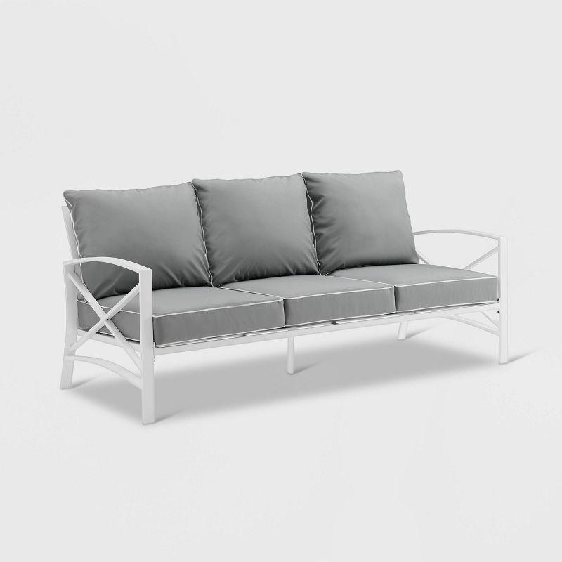 Kaplan Outdoor Metal Sofa White with Gray Cushions - Crosley