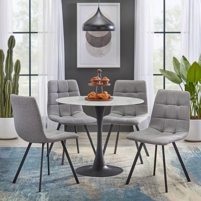 Rho 5-Piece Gray Upholstered Dining Set with Faux Marble Top