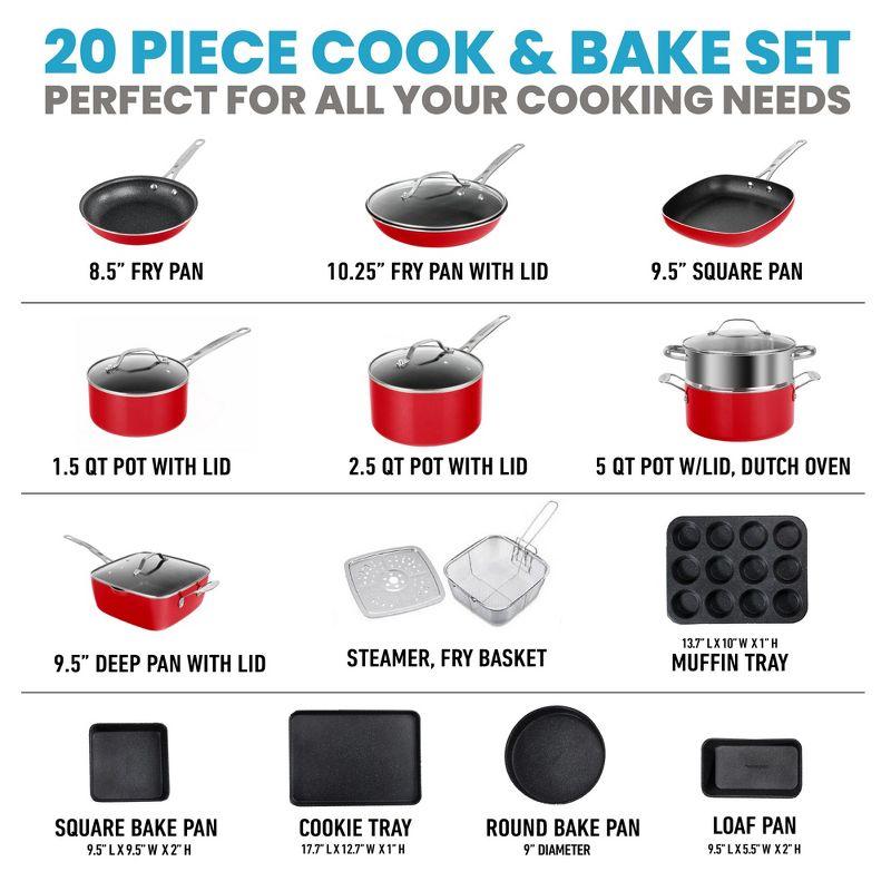 Granitestone Blue 20 Piece Aluminum Non Stick Cookware & Bakeware Set with Ultra Nonstick Surface, Oven & Dishwasher Safe