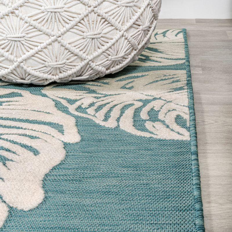 Tropical Monstera Leaf Blue/Ivory Reversible Indoor/Outdoor Rug