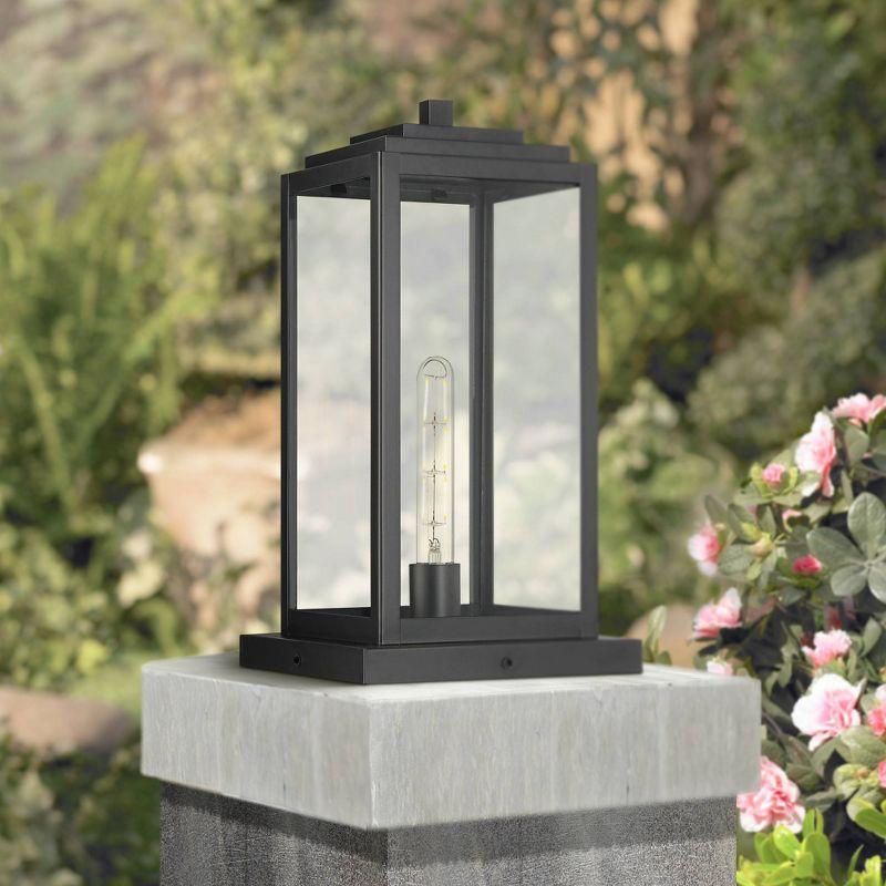 John Timberland Modern Outdoor Pier Mount Light Matte Black 17" Clear Glass Shade for Post Exterior Barn Deck House Porch Yard