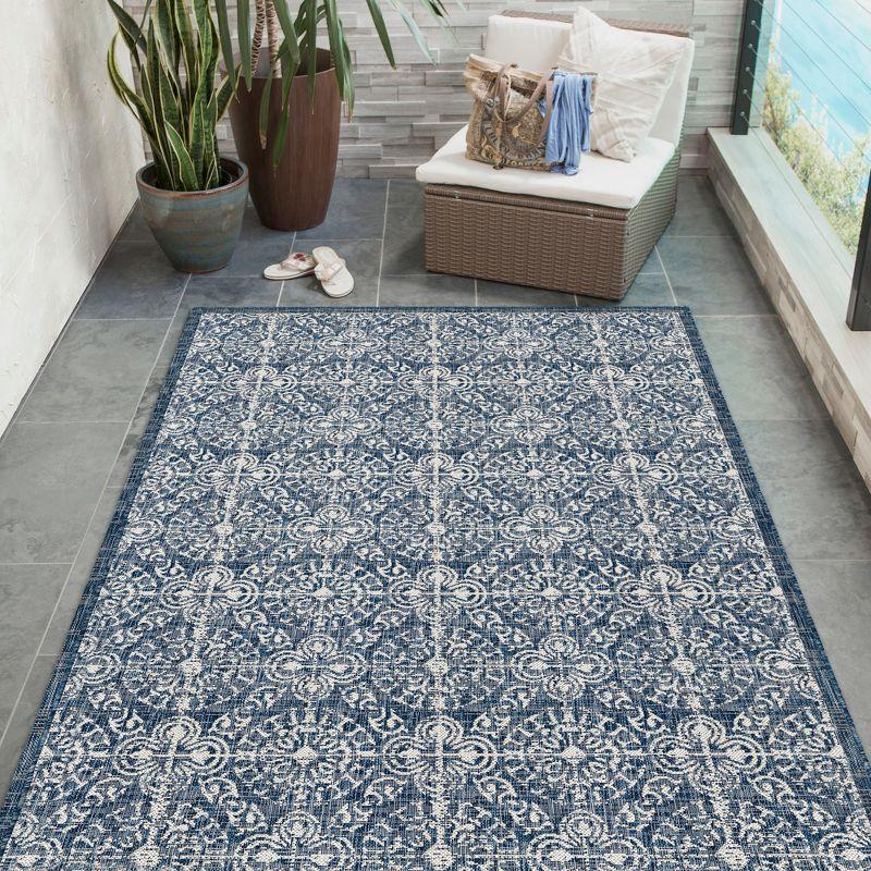 Liora Manne Carmel Antique Tile Indoor/Outdoor Rug Navy 7'10" x 9'10"