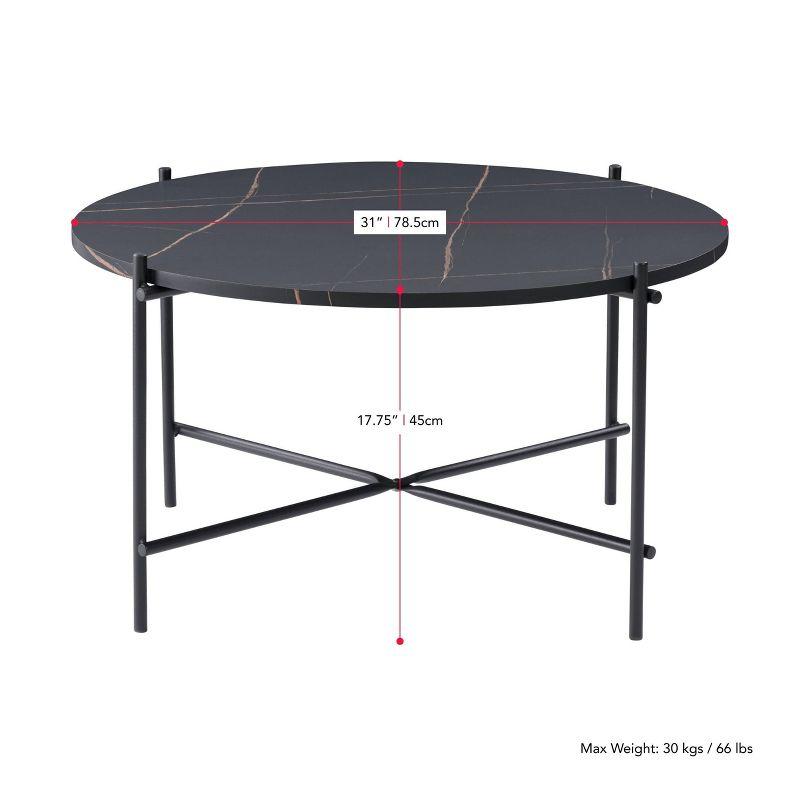 Modern Sleek Black Marbled Round Coffee Table with Metal Frame