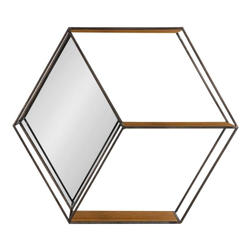 HexaShelf Rustic Brown Floating Hexagon Wall Shelf with Mirror