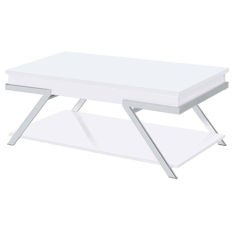 Coaster Marcia Modern Wood Rectangular Lift Top Coffee Table White High Gloss/Chrome