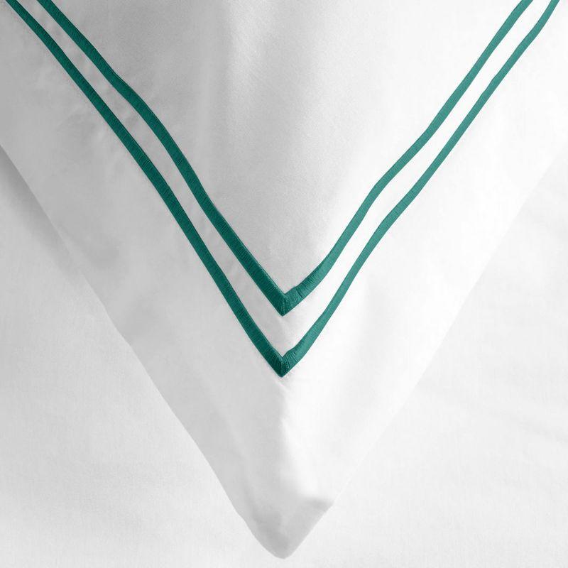 Ella Jayne 100% Cotton Percale 3 Piece Duvet Set, Twin/TwinXL, White with Dark Green Satin Stitching