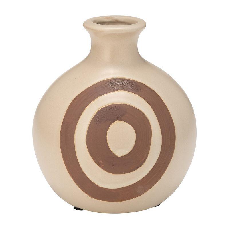 Ivory and Beige Round Ceramic Abstract Vase