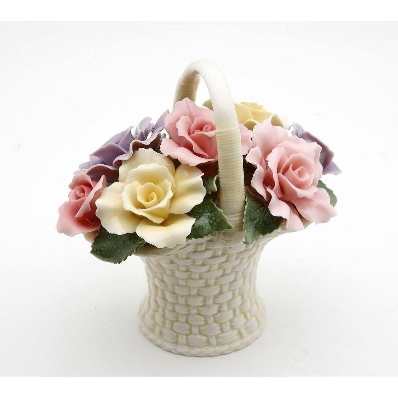 Pastel Ceramic Rose Flower Basket Figurine, 4.38 Inches