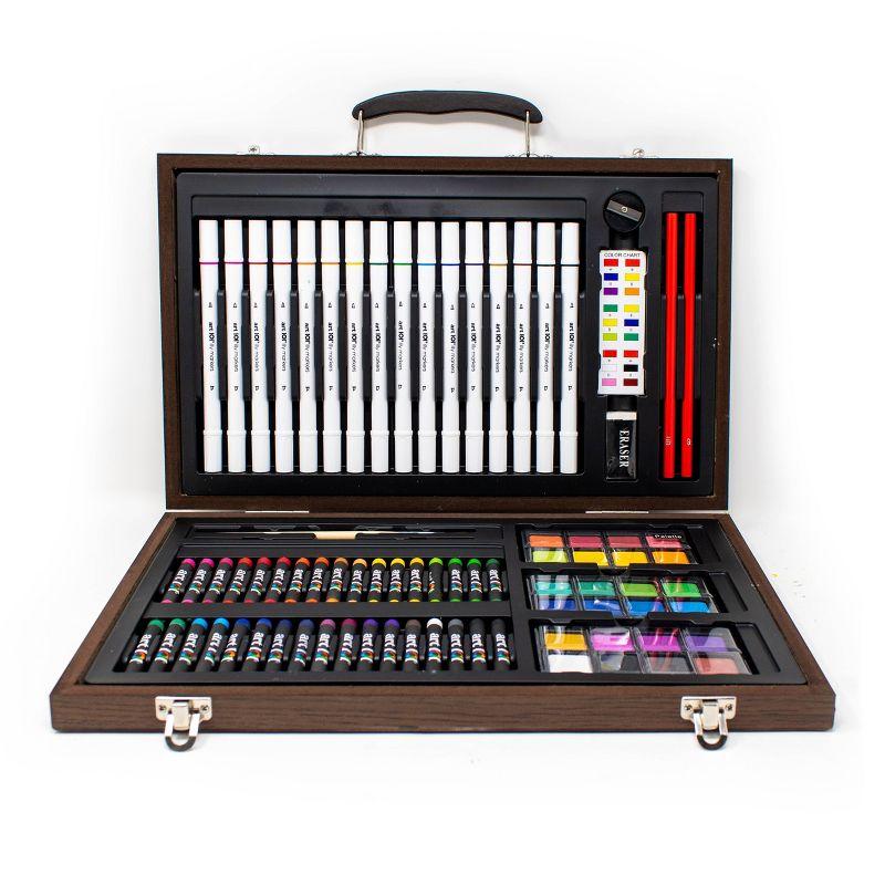 85pc Multimedia Illustration Art Set in Wood Case - Art 101: Drawing & Coloring Kit for Kids with Markers, Paint & Crayons