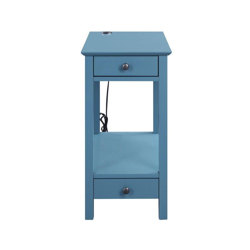 Byzad Side Table with USB Charging Dock Teal - Acme Furniture: Modern Storage, Drawer, Shelves, MDF Wood