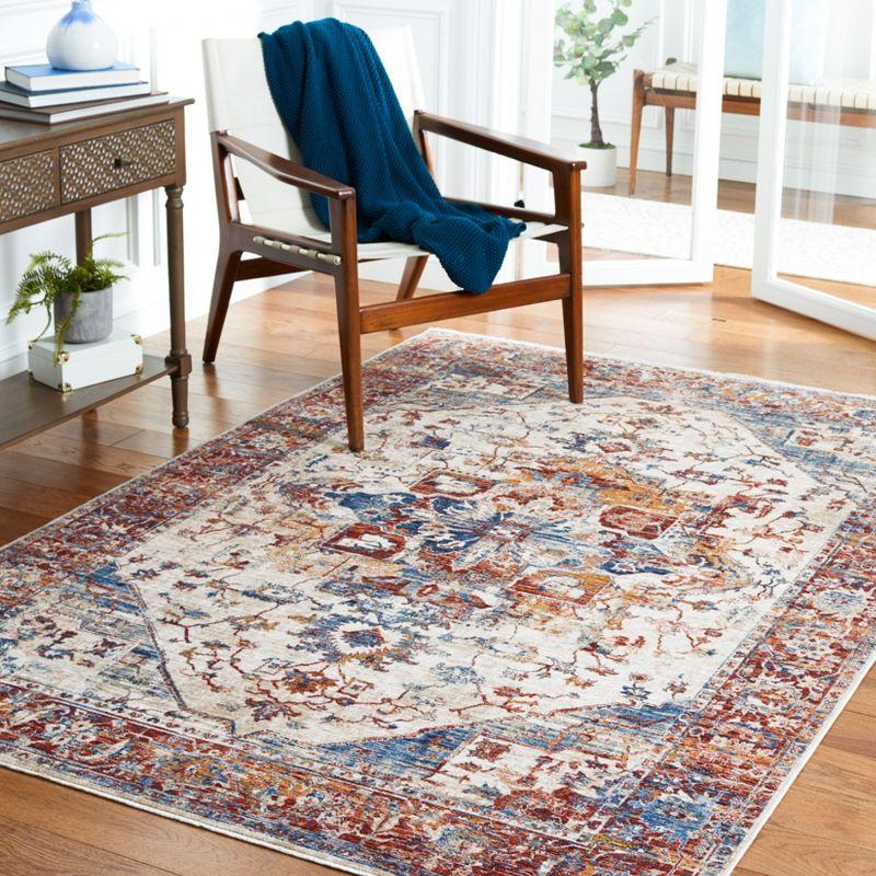 Ivory and Blue Rust 4' x 6' Synthetic Area Rug