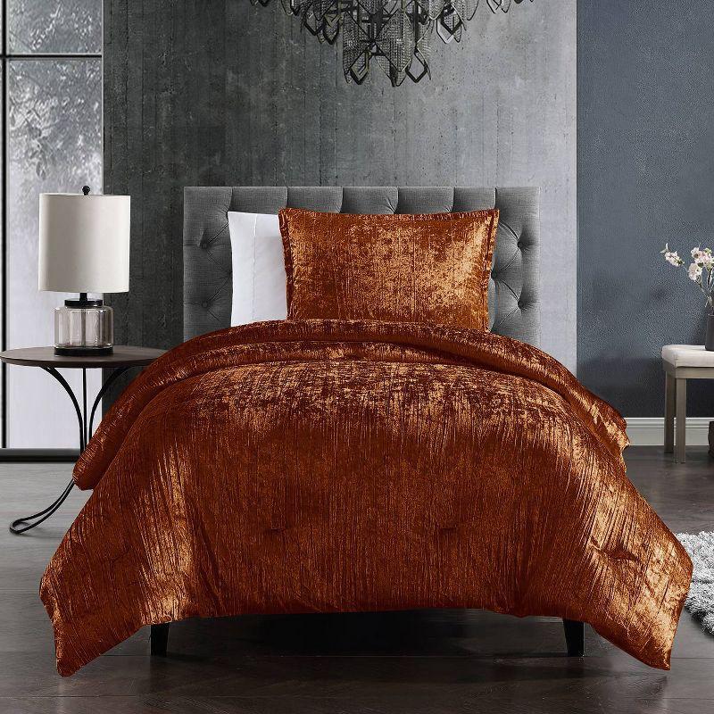 Spice Velvet Twin Comforter Set with Quilted Shams