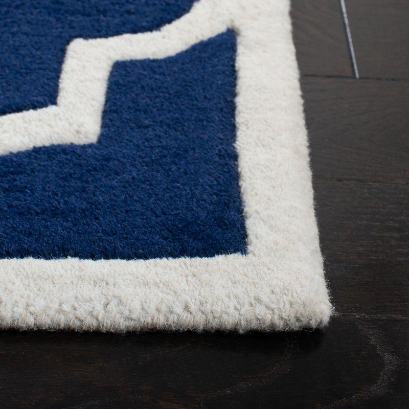 Elegant Geometric Hand-Tufted Wool Area Rug in Dark Blue and Ivory, 5' Square