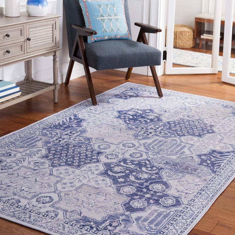 Tucson Grey & Navy Synthetic 8' x 10' Machine Washable Rug