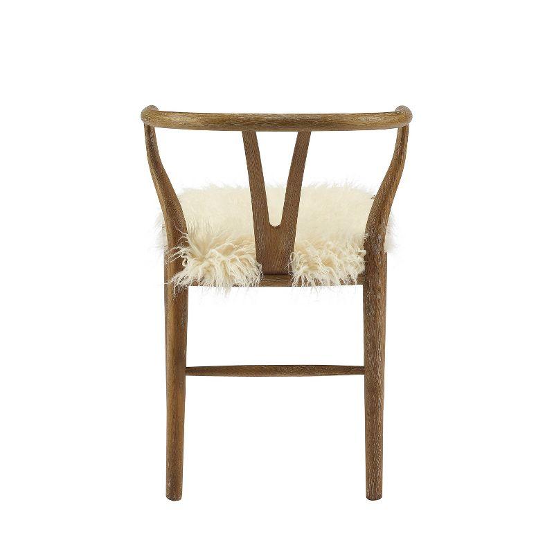 Ellis Mid-Century Wishbone Faux Fur Dining Chair White - Linon: Plush, Armless, Wood Legs
