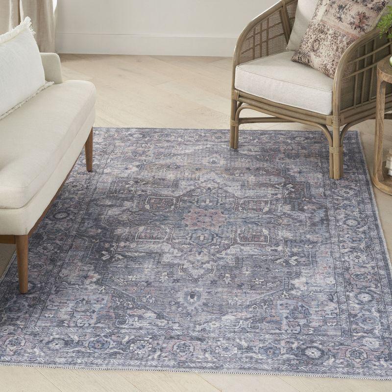 Nourison New Concept Washables Back to College 4' x 6' Grey Vintage Indoor Non-Slip Flatweave Rug