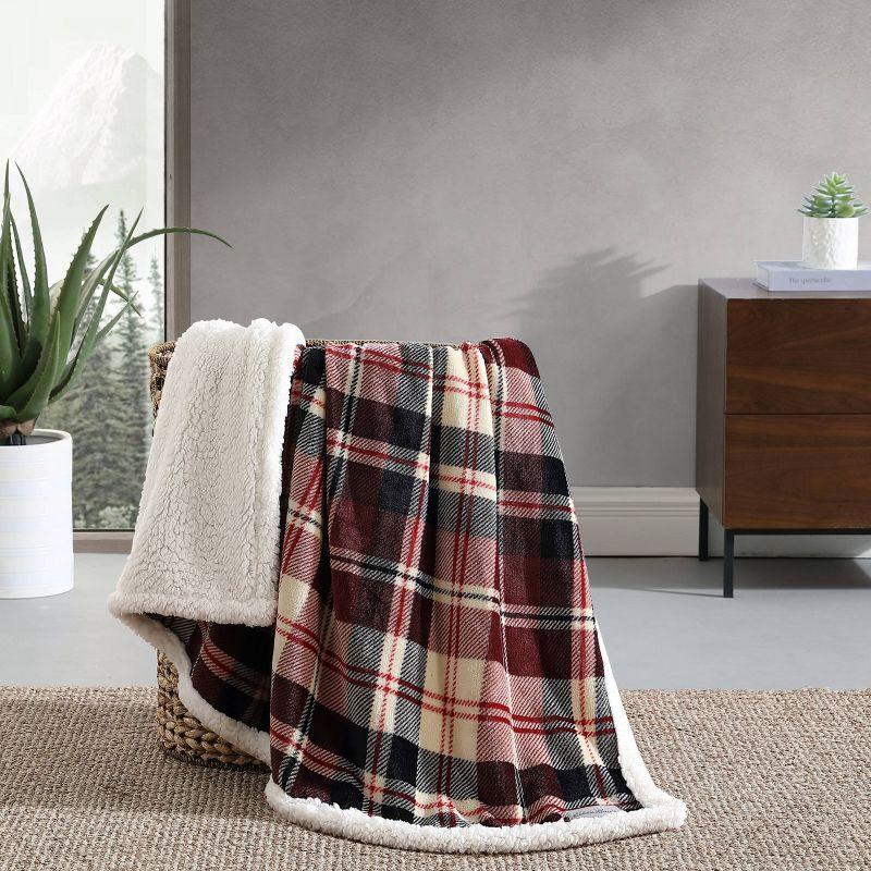 50"x60" Trailhead Plaid Reversible Throw Blanket Red - Eddie Bauer: Cozy Fleece, Machine Washable