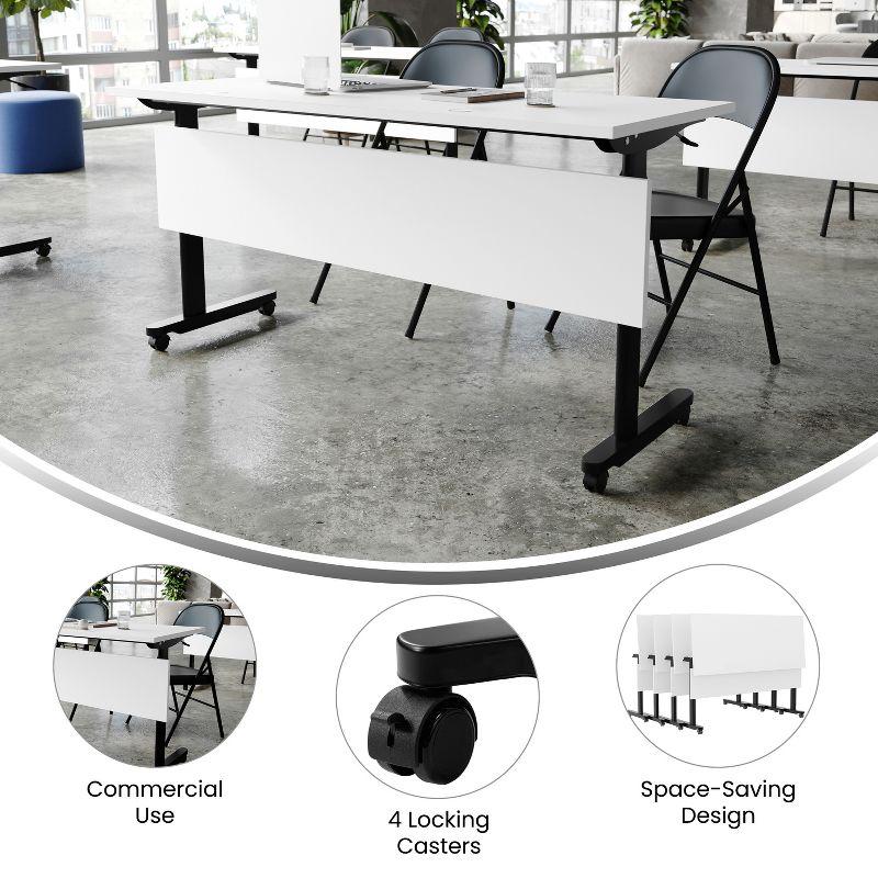 White and Black Laminate Flip Top Training Table with Privacy Panel