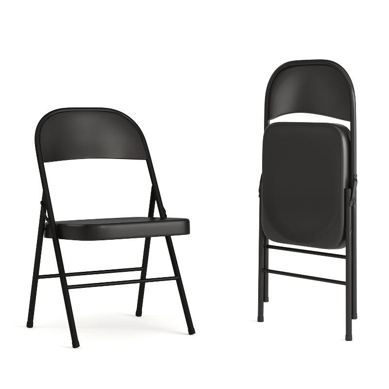 Black 18 Gauge Steel Mid-Back Folding Chair with Cushions