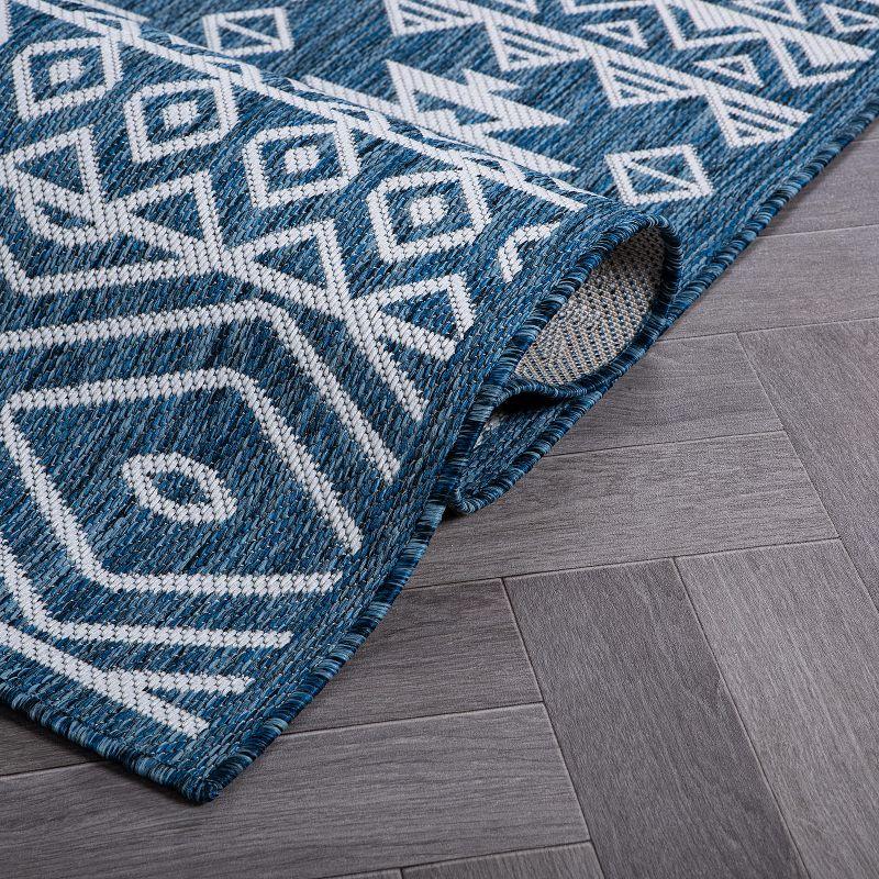 Navy Geometric 8'x10' Synthetic Flat Woven Reversible Rug