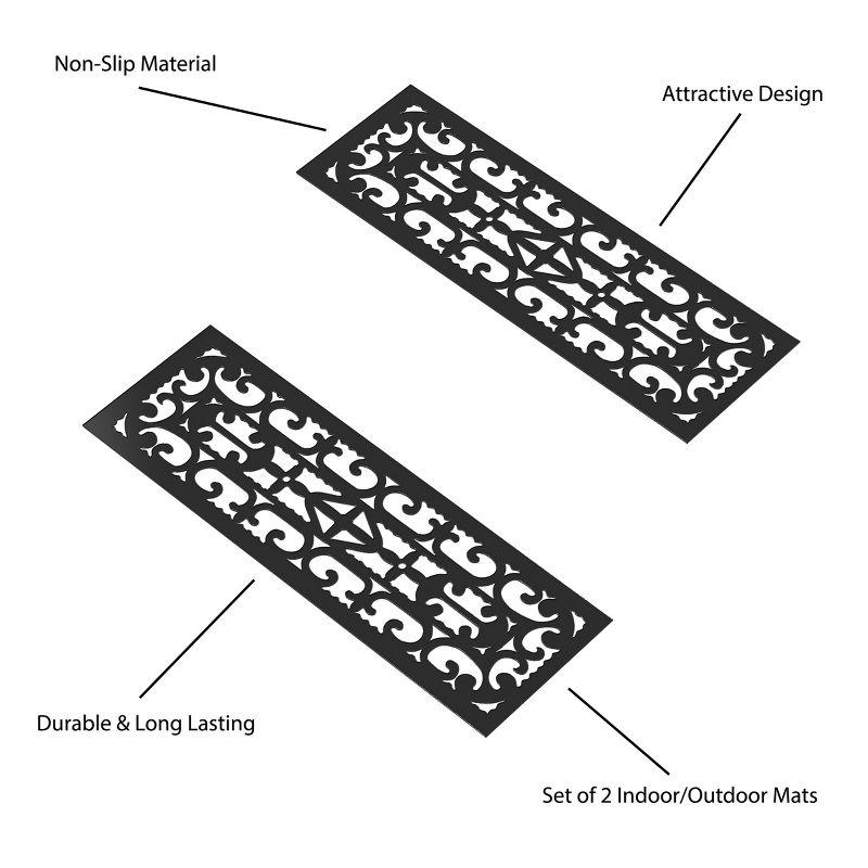 Set of 2 Non-Slip Stair Treads for Wooden Steps - Heavy Duty Decorative Runner with Traction Control Grip - Outdoor Rubber Mats by Pure Garden (Black)