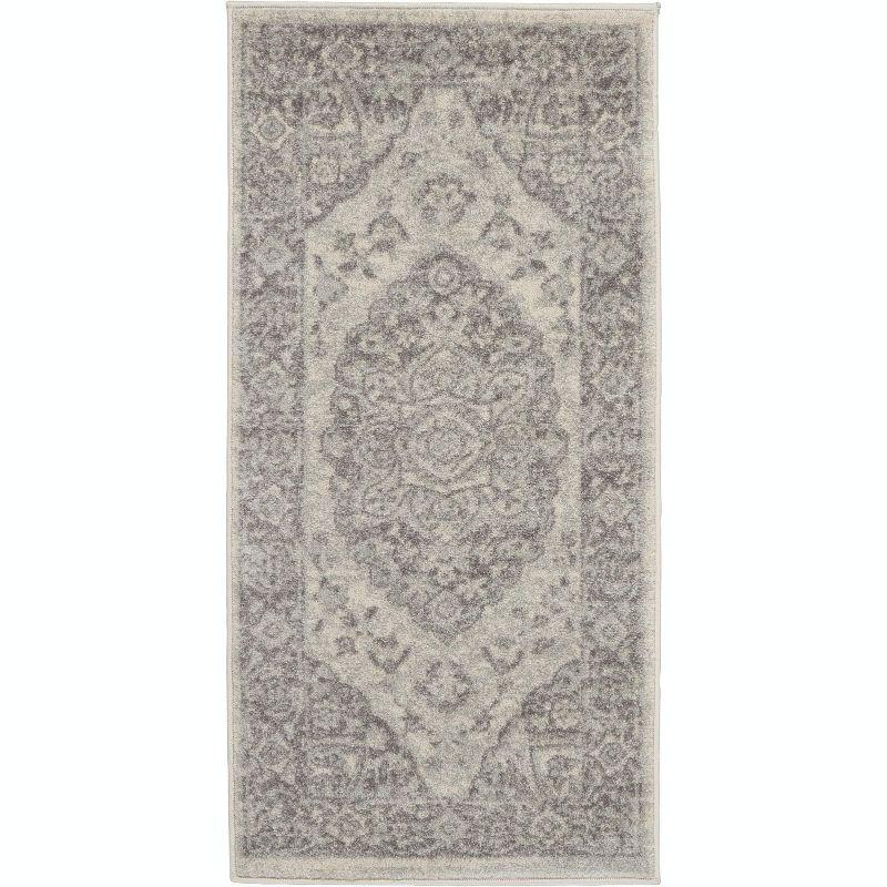 Nourison Tranquil Vintage Persian Center Medallion Area Rug Ivory Grey 2' x 4'