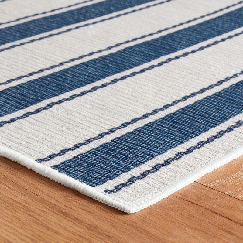 Blue Awning Stripe Machine Washable Rug