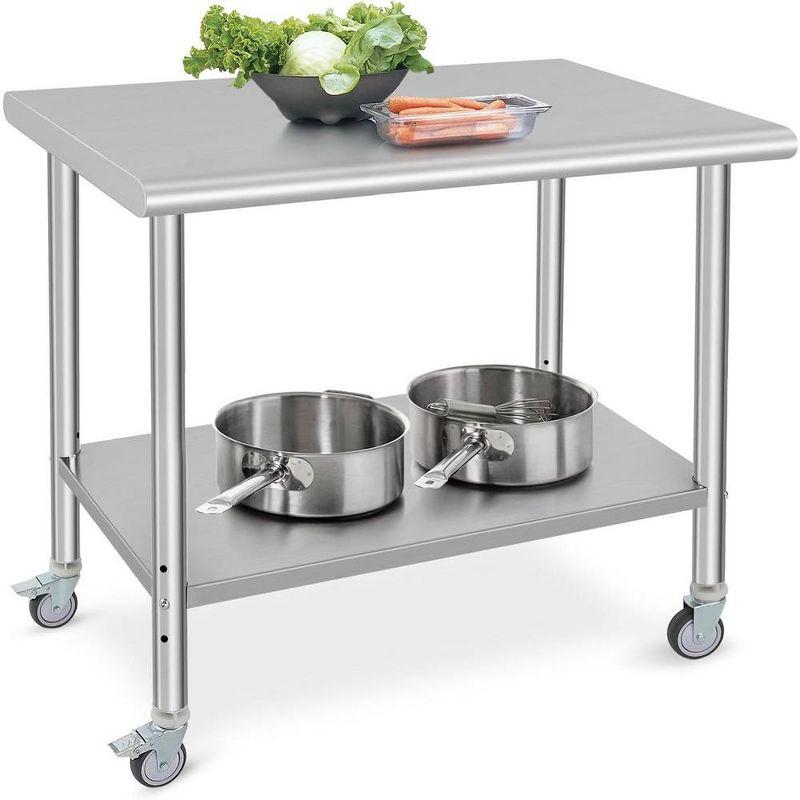36"x24" Stainless Steel Kitchen Work Prep Table Commercial Workbench With Wheels
