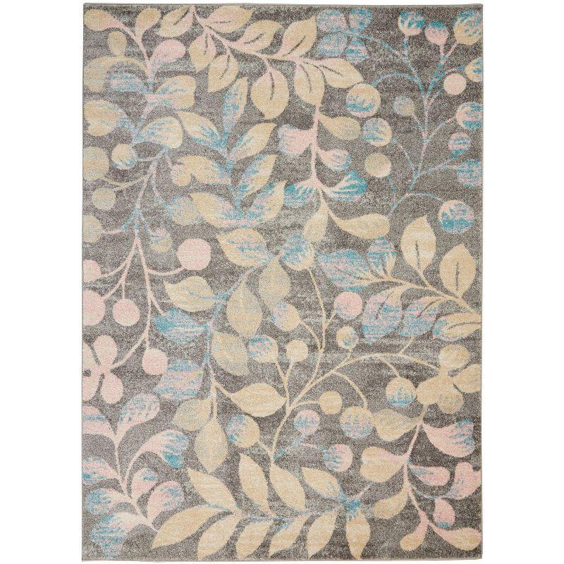 Nourison Tranquil 4' X 6' Grey/Beige Area Rug Contemporary Botanical Vine and Bloom by Nourison