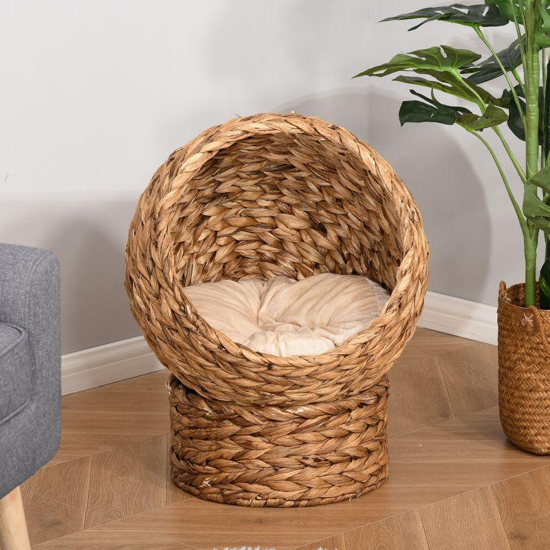 PawHut 20" Natural Braided Elevated Cat Bed Basket House Chair Sofa With Cushion