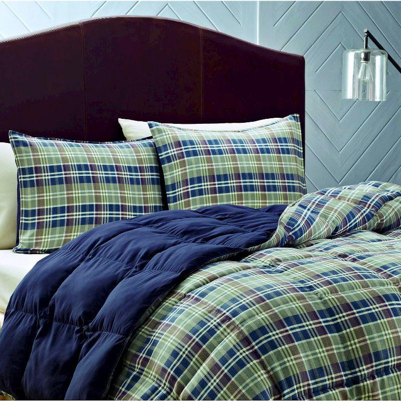 Navy Plaid Twin Reversible Down Comforter Set